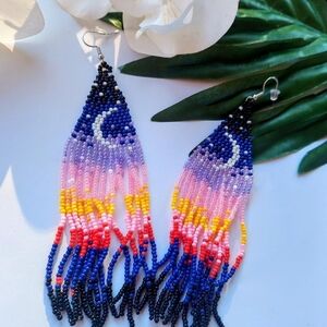 Colorful Beaded Fringe Earrings